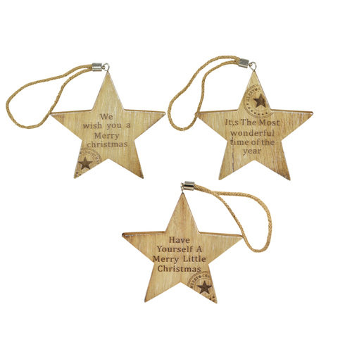 Set of 3 Christmas XMAS Natural Wooden Tree Ornaments Hanging Decorations Decor