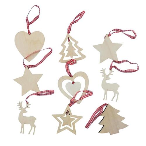 27pcs Christmas Wooden Ornaments Natural Wood Blanks Ribbon Reindeer Tree Décor