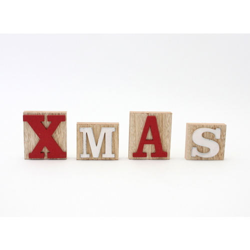 Christmas XMAS Natural Wooden Block Words Sign Decoration Decor Set of 4 Letters