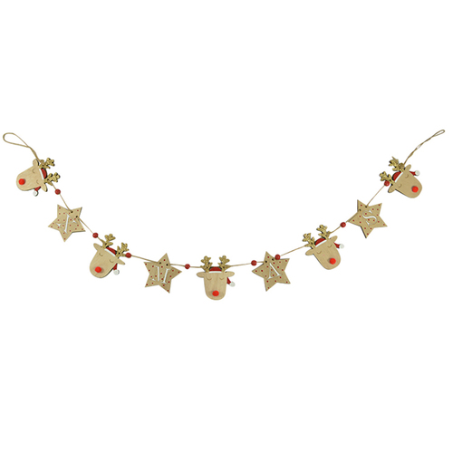 Wooden Christmas Bunting Banner Garland Wall Decor Reindeer 120cm [Design: XMAS]