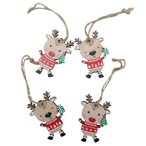 8x Christmas Wooden Reindeer Gift Tree Ornament Cutout Xmas Holiday Decor