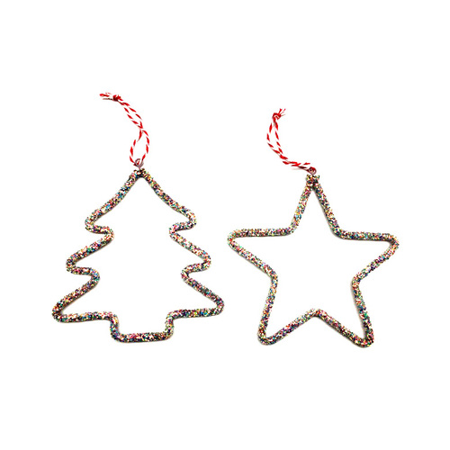 2x Christmas Tree Ornament Glitter Rainbow Star Xmas Hanging Décor