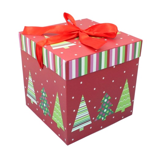 1pc Christmas Gift Box Large Present Wrapping Box Ribbon Festive Xmas Boxes [Size: L] [Design: Christmas Tree]