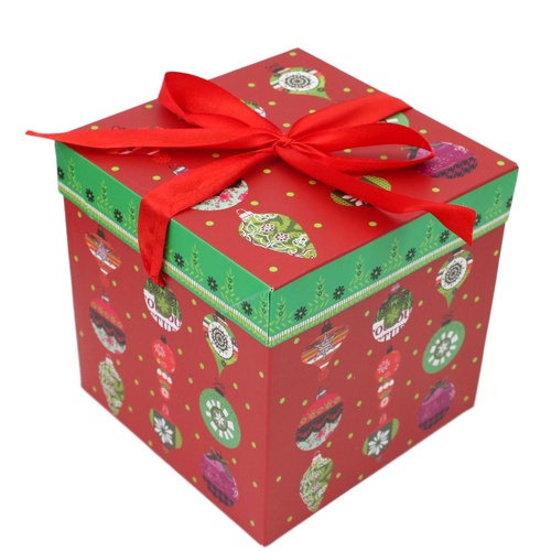 1pc/3pc Christmas Gift Box Large Present Wrapping Box Ribbon Festive Xmas Boxes [Size: S] [Design: Tree Ornaments]