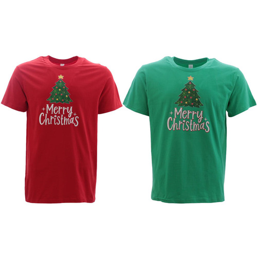 Adult Mens Womens Christmas Xmas T Shirt Tree 100% Cotton Red Green NEW [Design: Christmas Tree] [Colour: Red] [Size: XS]