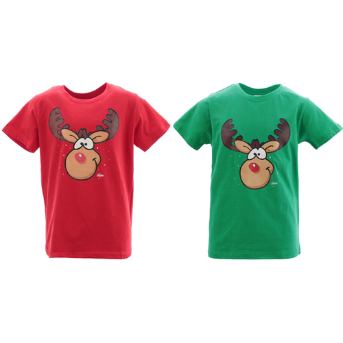 Kids Boys Girls Christmas Xmas T Shirt Tree 100% Cotton Red Green Size 0-16 NEW [Colour: Red] [Size: 0] [Design: Xmas Reindeer] 