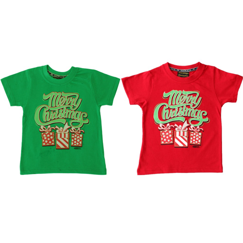 Kids Boys Girls Christmas Xmas T Shirt Tree 100% Cotton Red NEW [Design: Presents] [Size: 0] [Colour: Red]