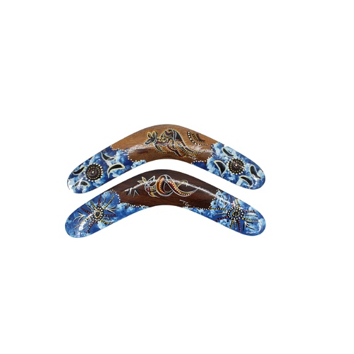 Australia Souvenir Aboriginal Art Boomerang Hand Painted Solid Light Wood 12 [Colour: Glossy - Blue]