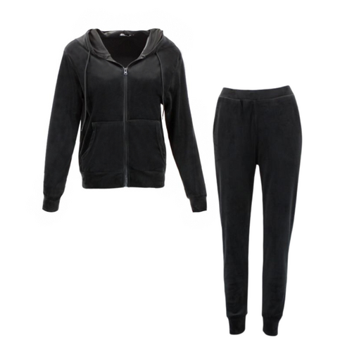 FIL Womens Zip Ultra Stretch Smooth Jogger Tracksuit 2pc Set Hoodie Loungewear Track Pants [Size: 10] [Colour: Black]
