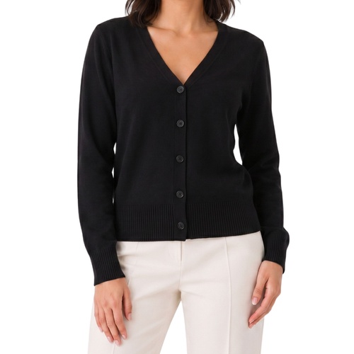 FIL Womens V Neck Button Up Knit Cardigan Long Sleeve Jumper Sweater [Size: 8] [Colour: Black]