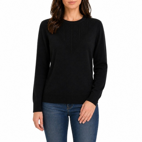 FIL Women's Soft Knit Jumper Sweater Long Sleeve Crew Neck Stretch Washable Top [Size: 8-10] [Colour: Black]