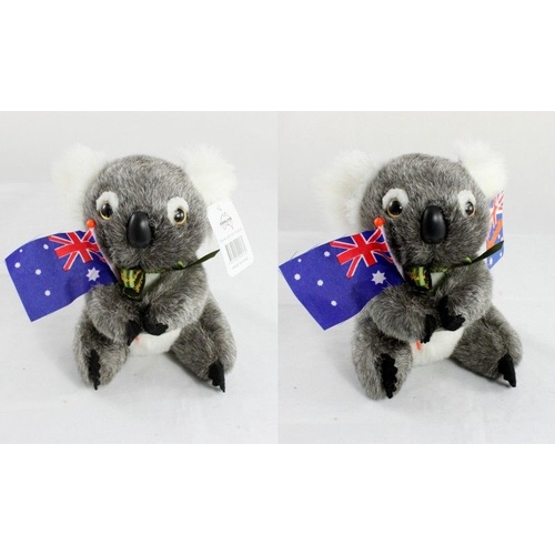 NEW 17-28cm Australian Souvenir Soft Toy Stuffed Animals Plush Koala Kangaroo [Design: Koala with Flag] 