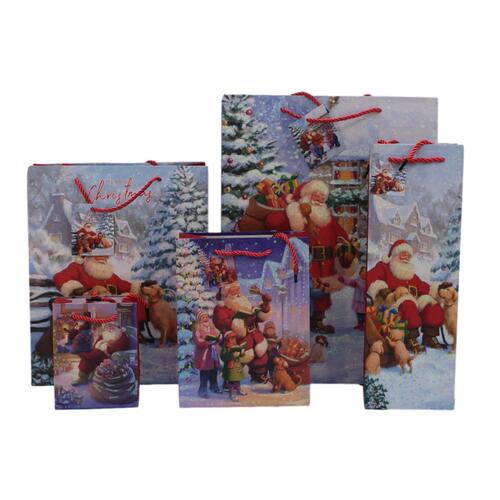 12x Christmas XMAS Gift Bags Cardboard Paper Bags w Foil S M L XL Bottle [I] [Size: S]