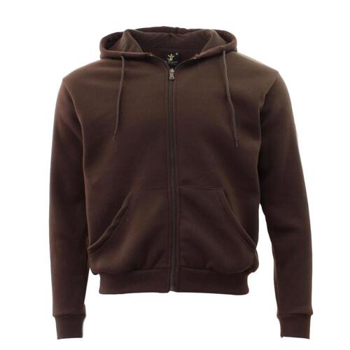 Adult Unisex Zip Up Hoodie w Fleece Hooded Jumper Plain  - Brown [Size: XS]