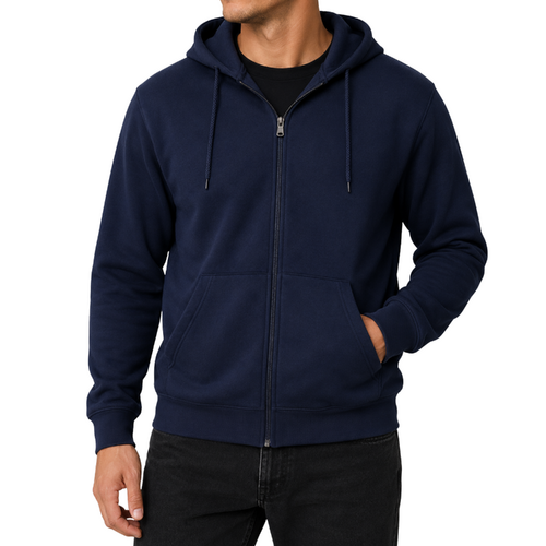 Adult Unisex Zip Up Hoodie w Fleece Hooded Jumper Plain - Navy [Size: XS]
