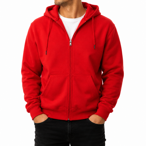 Adult Unisex Zip Up Hoodie w Fleece Hooded Jumper Plain - Red [Size: S]
