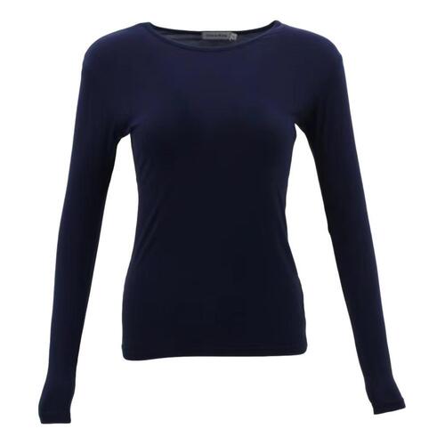 Women's Long Sleeve Crew Neck Soft Stretch Basic Tee T-Shirt - Navy [Size: 8]