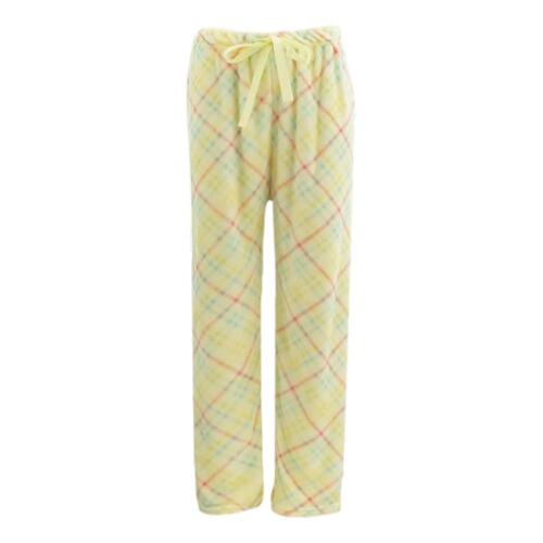 Womens Plush Fleece Pyjama Lounge Pants - Yellow/Plaid [Size: 10-12]