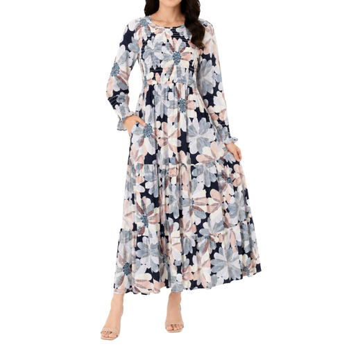 FIL Women's Shirred Summer Dress w Pockets - B