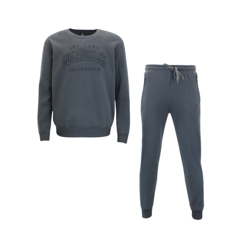 FIL Men's Fleece Tracksuit 2pc Set Loungewear - Los Angeles/Charcoal [Size: L]