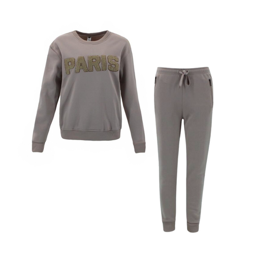 FIL Women's Fleece Tracksuit 2pc Set Loungewear - PARIS/Latte [Size: 10]