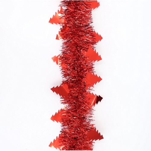 12m Christmas Tinsel Garland Extra Wide (4m x3) - Metallic Trees_Red