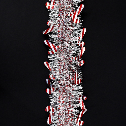 12m Christmas Tinsel Garland Extra Wide (4m x3) - Candy Cane_Red Silver