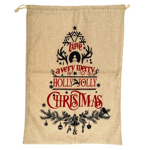 Christmas Large Santa Sack Stocking Calico Cotton Bag Australiana Xmas [Design: Sack/Holly Jolly]