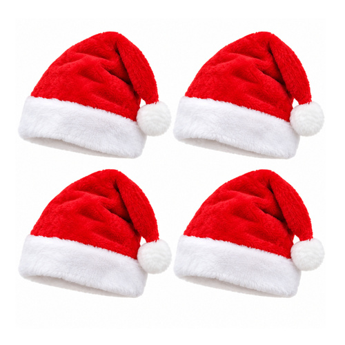 Plush Santa Hats 4 Pack Red White Christmas Xmas Costume Party Hats