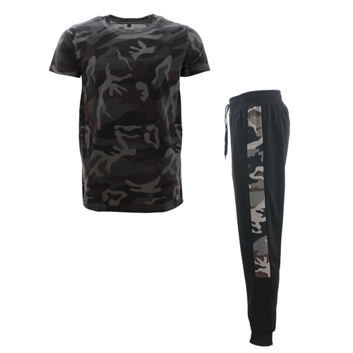 FIL Men's Camo T-Shirt & Tracksuit Set - Grey Camo [Size: M]