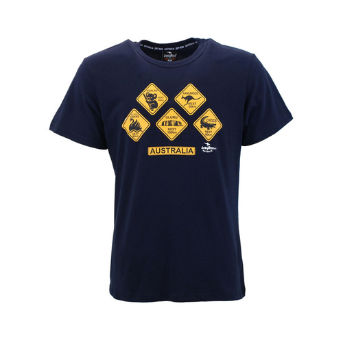 Adult T Shirt Australia Day Souvenir Gift 100% Cotton - Road Signs/Navy [Size: S]
