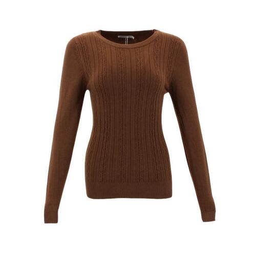 FIL Women's Knitted Crew Neck Sweater - Brown [Size: 8]