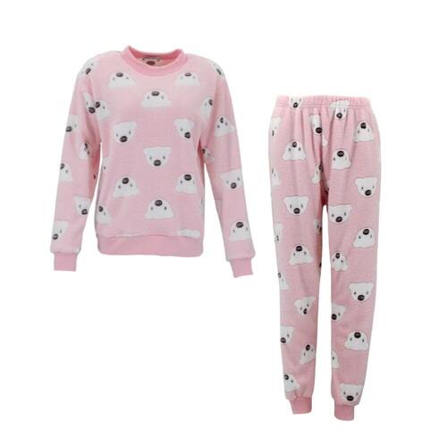 FIL Women's Plush 2pc Set Pyjama Loungewear Fleece - Polar Bear/Pink [Size: 10]