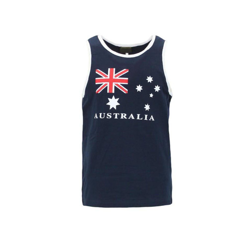 Mens Singlet T Shirt Australia Souvenir Cotton - Flag/Navy & White [Size: S]