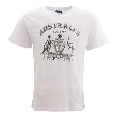 Adult T Shirt Australia Day Souvenir 100% Cotton - Coat of Arms/White [Size: S]