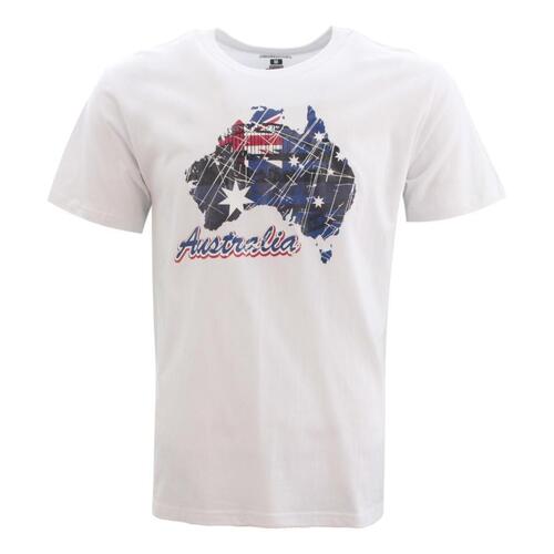 Adult T Shirt Australia Day Souvenir Gift 100% Cotton-Map with Flag B/White [Size: S]
