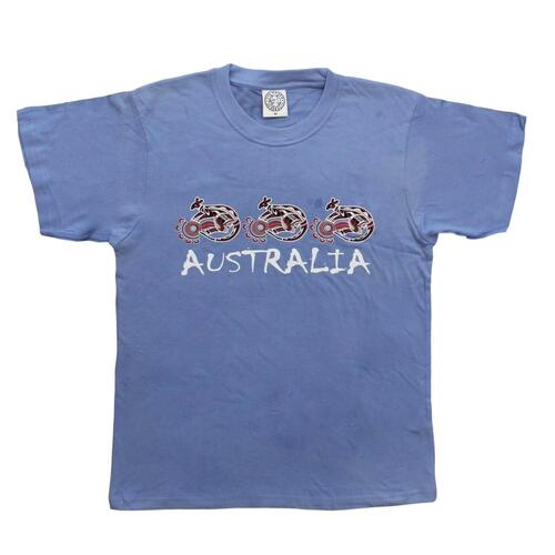 Adult T Shirt Australia Day Souvenir 100% Cotton - Three Kangaroos/Blue [Size: 2XL]