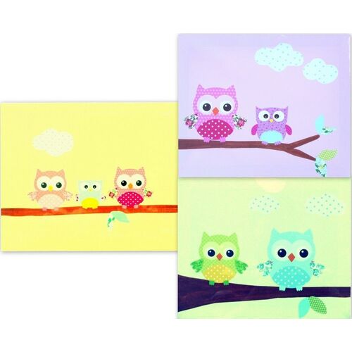 Kids Girls Room Décor Stretched Canvas Print on Frame Owl / Bird - Yellow