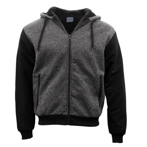 FIL Men's Two Tone Zip-Up Hoodie Thick Sherpa Jumper - Dark Grey/Black [Size: S]