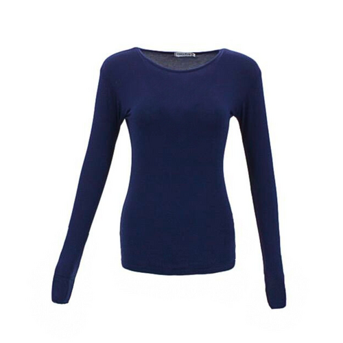 FIL Women's Long Sleeve Crew Neck Soft Stretch Plain Tee - Navy [Size: 8]