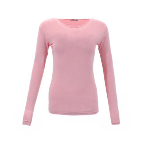 FIL Women's Long Sleeve Crew Neck Soft Stretch Plain Tee - Pink [Size: 18]
