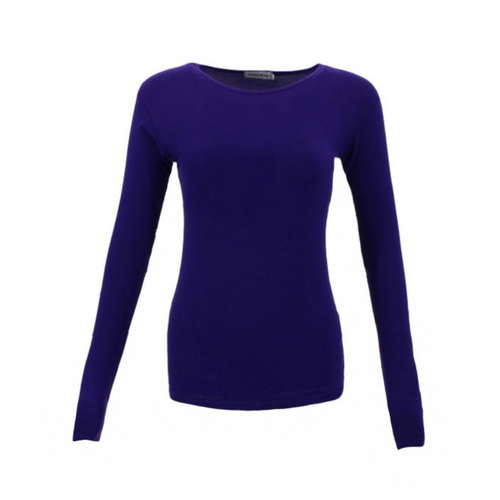 FIL Women's Long Sleeve Crew Neck Soft Stretch Plain Tee - Purple [Size: 8]