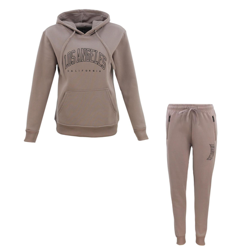 FIL Women's Fleece Hoodie Tracksuit Set - Los Angeles/Latte [Size: 8]