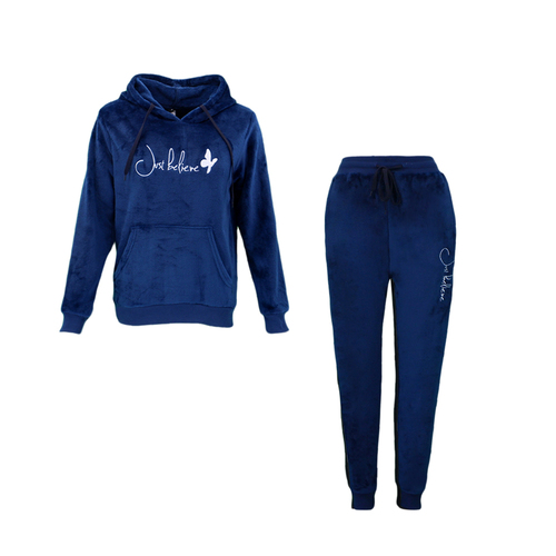FIL Women's Fleece 2pc Set Hoodie Track Pants - Believe/Navy [Size: 8]