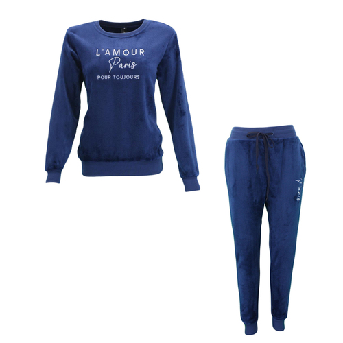 FIL Women's 2pc Set Velvet Fleece Loungewear - L'AMOUR - Navy [Size: 8]