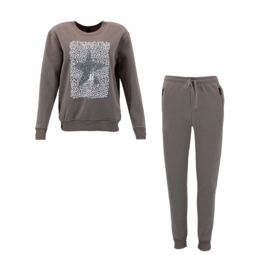 FIL Women's Fleece Tracksuit 2pc Set Loungewear - Star - Latte [Size: 8]
