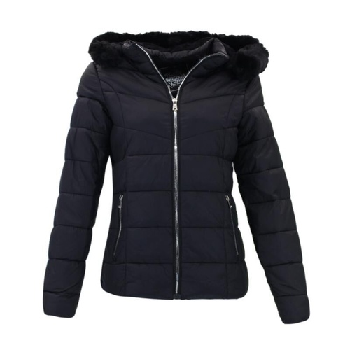 Women's Quilted Puffer Jacket with Removable Hood - Black [Size: S]