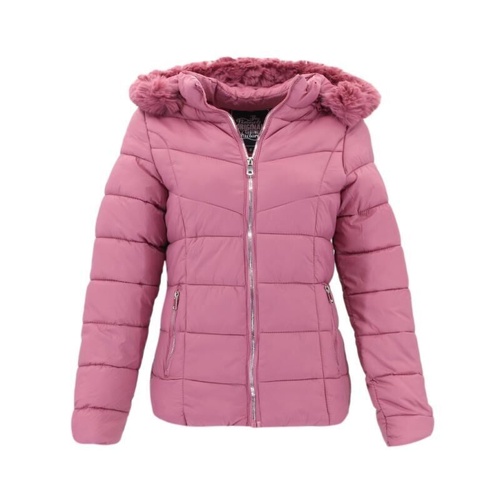 Women's Quilted Puffer Jacket with Removable Hood - Dusty Rose [Size: L]