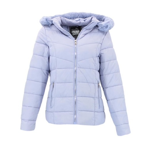 Women's Quilted Puffer Jacket with Removable Hood - Lavender Blue [Size: M]