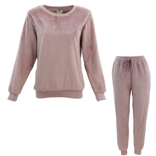 FIL Women's Plush Fleece 2pc Set Loungewear Pyjamas - Amour/Dusty Pink [Size: 12]